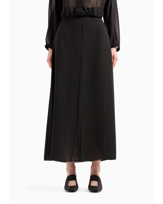 Emporio Armani Black Panelled Georgette Long Skirt With Peplum