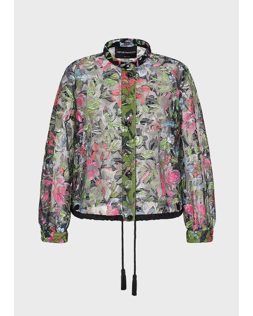 Emporio Armani Multicolor Tulle Jacket With All-over Floral Embroidery