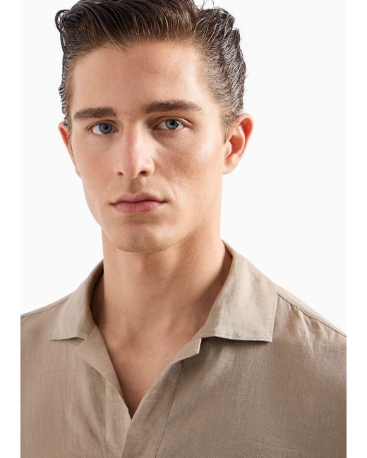 Giorgio Armani Natural Shirt In Linen Canvas for men