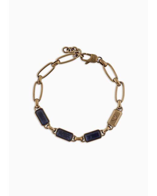 Emporio Armani Metallic Blue Stone With Ip Antique Gold-plating Chain Bracelet for men