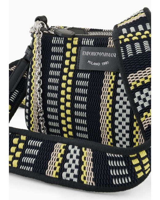 Emporio Armani Black Double Mini Shoulder Bag In Basketweave