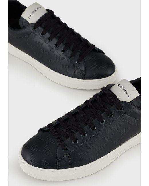 emporio armani leather sneakers with knit inserts