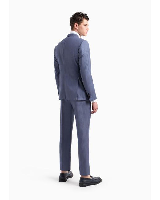Emporio Armani Blue Slim-fit Single-breasted Suit In Solaro Wool for men
