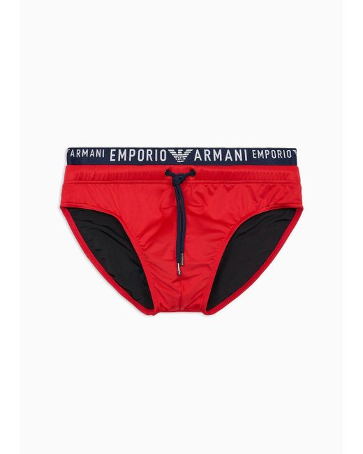 Emporio Armani Red Asv Logoband Recycled Microfibre Swim Briefs for men
