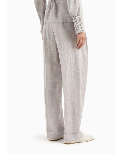 Emporio Armani Gray Faded Linen Trousers With Darts And Turn-ups
