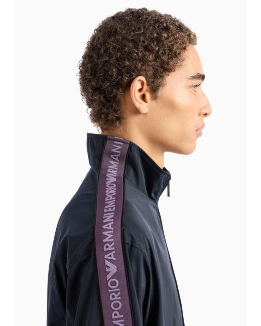 Emporio Armani Blue Full-zip Blouson In Light Nylon With Logo Tape for men