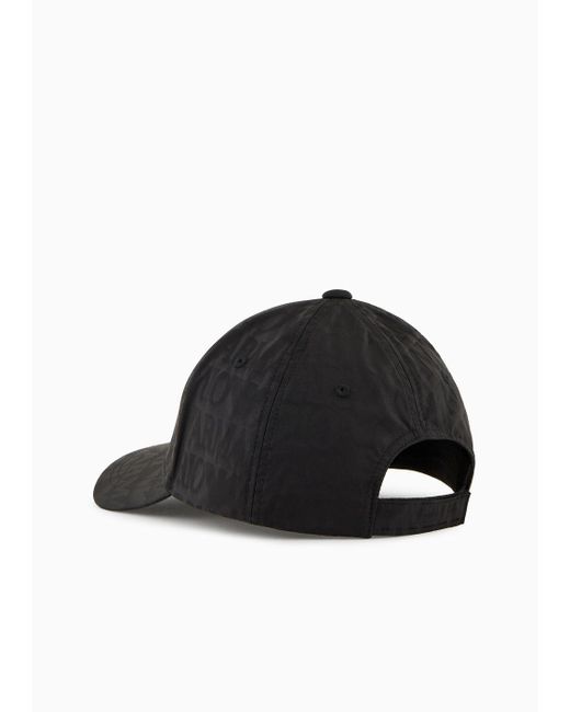 Cappello Da Baseball In Nylon Jacquard Logo Lettering All Over di Emporio Armani in Black da Uomo