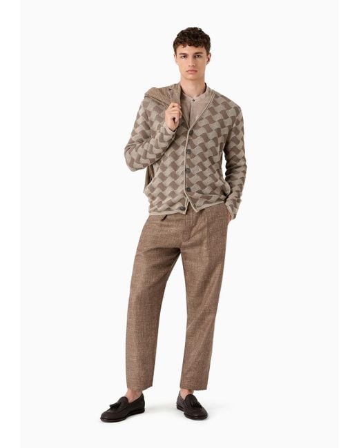Giorgio Armani Brown Single-breasted Suede Jacket With A Chevron Print for men