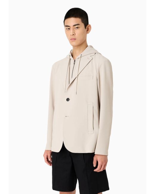 Emporio Armani Natural Blazer With Dickey And Hood, Made Of Canneté Fabric for men