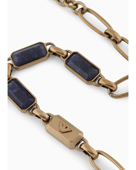 Emporio Armani Metallic Blue Stone With Ip Antique Gold-plating Chain Bracelet for men