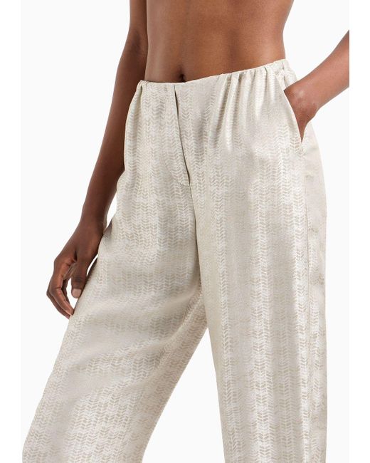 Pantalones De Pernera Ovalada En Crepé De Viscosa Con Motivo Chevrón Emporio Armani de color White