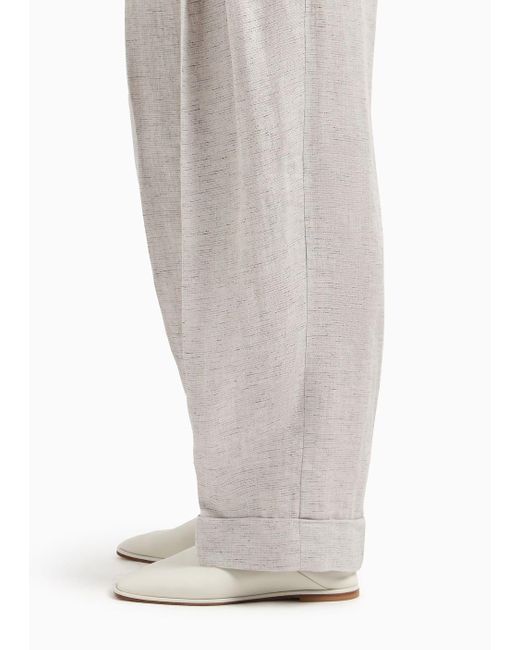 Pantalones Con Pinzas Y Bajo Con Vuelta En Lino Desteñido Emporio Armani de color Gray