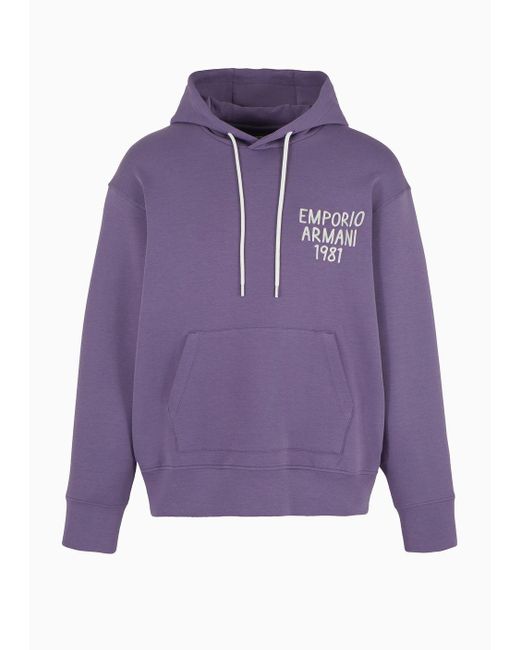 Emporio Armani Purple Double-jersey Hooded Sweatshirt With Logo Embroidery for men