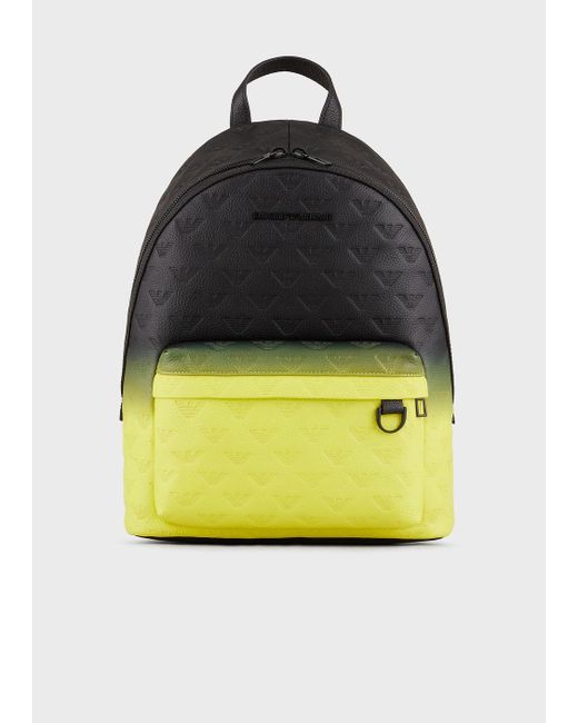 Emporio Armani Yellow Gradient Leather Backpack With All-over Embossed Eagle for men