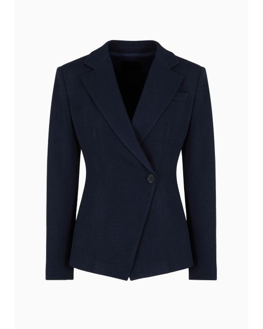 Emporio Armani Blue Icon Frisottino Single-breasted Jacket With Jacquard Micro-check Motif