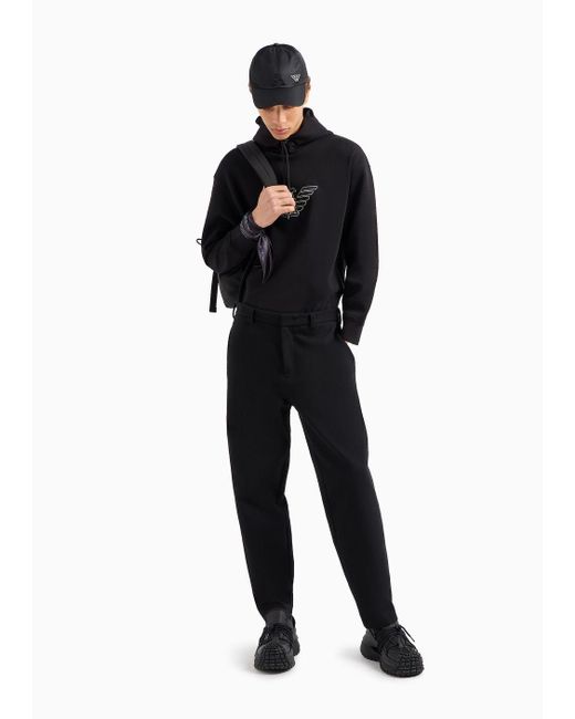Emporio Armani Oversize-sweatshirt Mit Kapuze, Gefertigt Aus Doppellagigem Jersey Mit Kapuze Und Gesticktem, Profiliertem Logo in Black für Herren