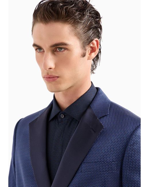 Giorgio Armani Blue Soho Line Double-breasted Tuxedo Jacket In Silk Jacquard for men