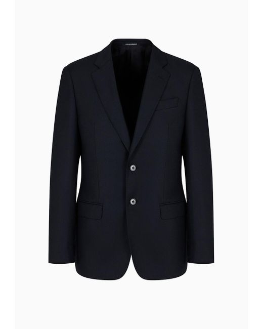 Emporio Armani Blue Comfort-fit Single-breasted Jacket In Virgin-wool Hopsack for men