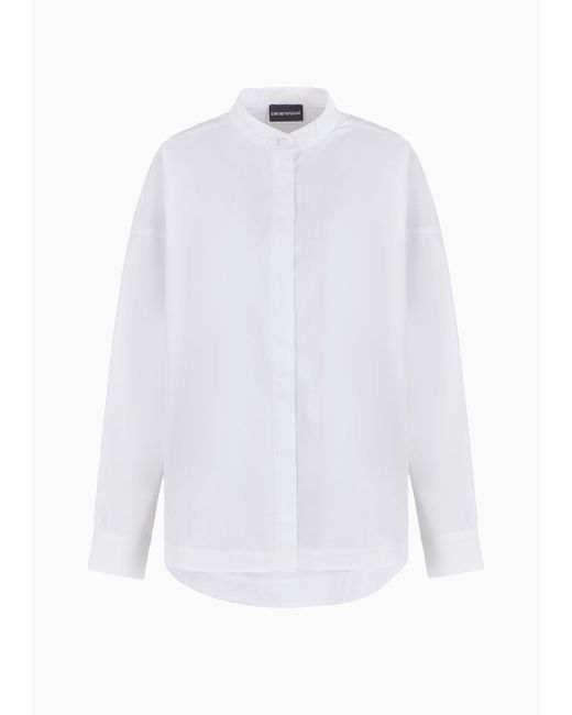 Emporio Armani White Polished Cotton Oversized Shirt With Guru Collar