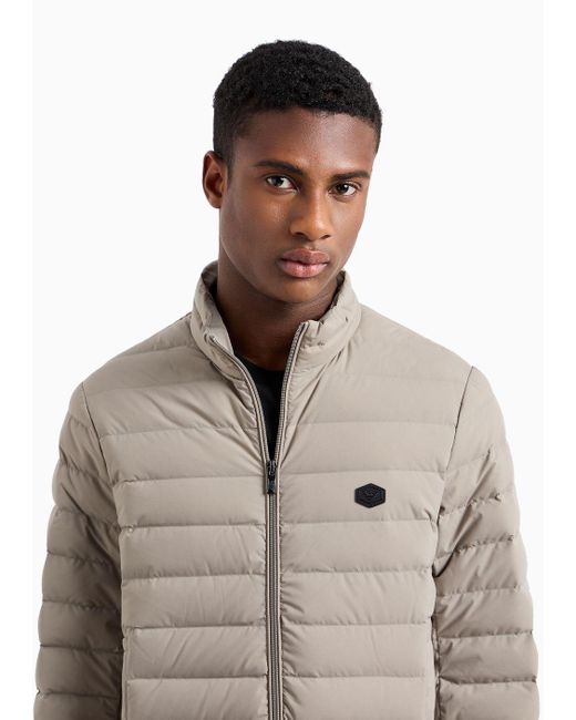 Emporio Armani Natural Quilted Nylon Full-zip Down Jacket With Eagle Logo Patch for men