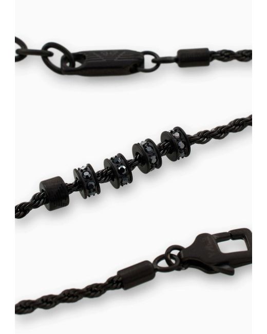 Emporio Armani Metallic Gunmetal Stainless Steel Chain And Rondelle Bracelet for men