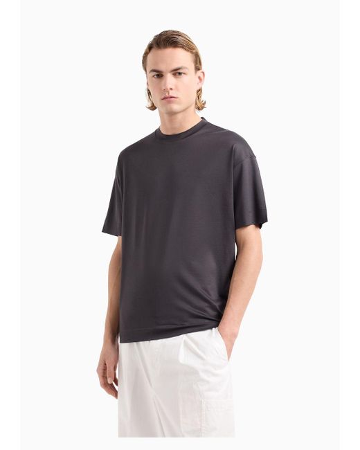 Emporio Armani Blue Loose-fit T-shirt In An Asv Lyocell-blend Jersey for men