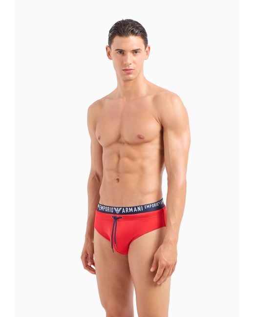 Emporio Armani Red Asv Logoband Recycled Microfibre Swim Briefs for men