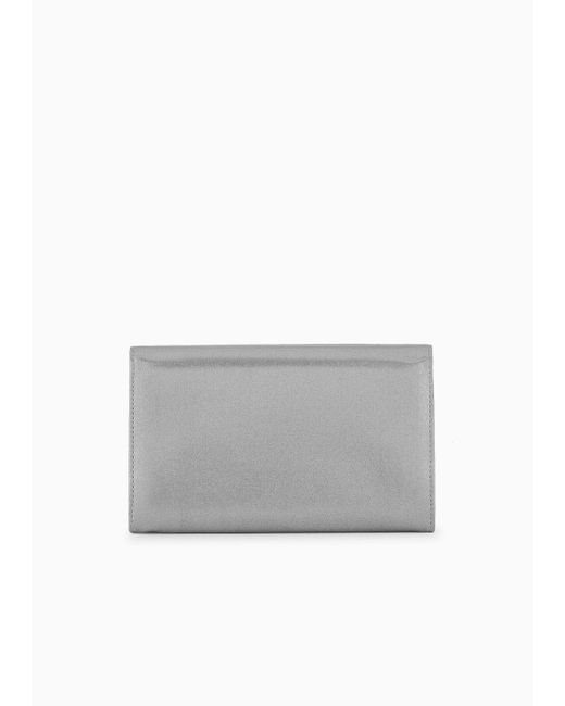 Giorgio Armani White Rhinestoned Silk Clutch Bag With Rhinestoned Shoulder Strap