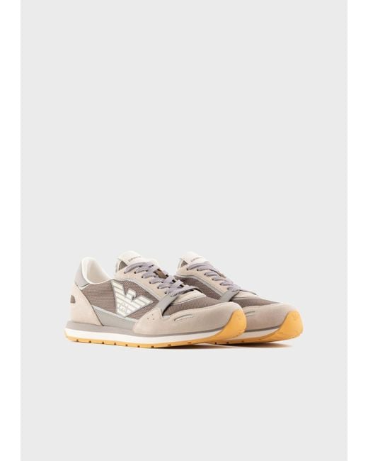 Emporio Armani Mesh Sneakers With Suede Details And Eagle Patch in