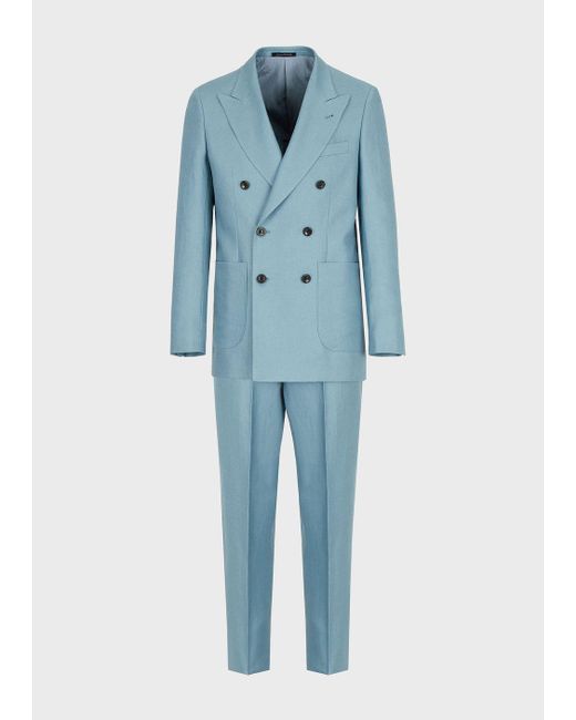 Emporio Armani Double-breasted Suit In Linen With A Crisp Feel in Green for  Men | Lyst