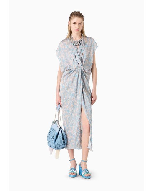Giorgio Armani Blue Printed Silk Long Dress
