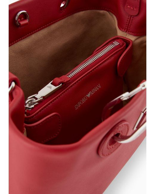 Emporio Armani Red Asv Small Myea Shopper Bag In Ecological Leather