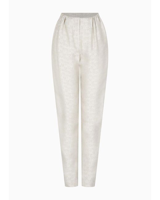 Emporio Armani White Oval-leg Trousers In A Chevron-motif Viscose Crêpe