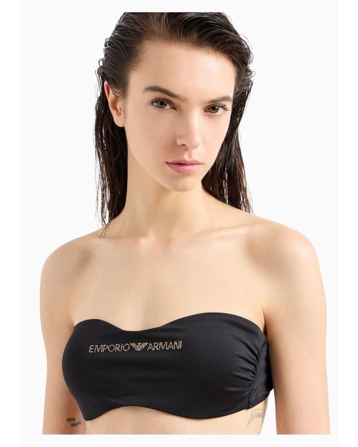Emporio Armani Black Lycra Padded Bandeau Bikini With Micro-studded Logo