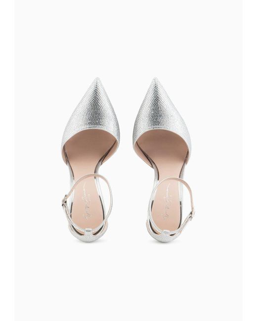 Giorgio Armani White Rhinestone And Lurex D'orsay Court Shoes