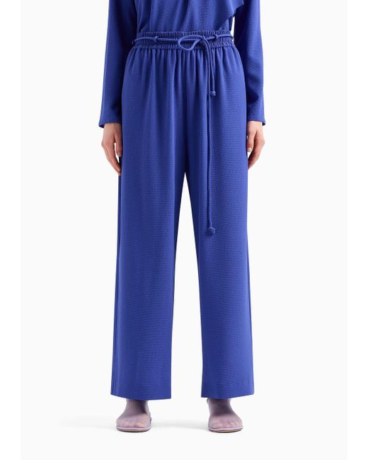 Emporio Armani Blue Elasticated-waist Trousers With Tubular Armure-crêpe Belt