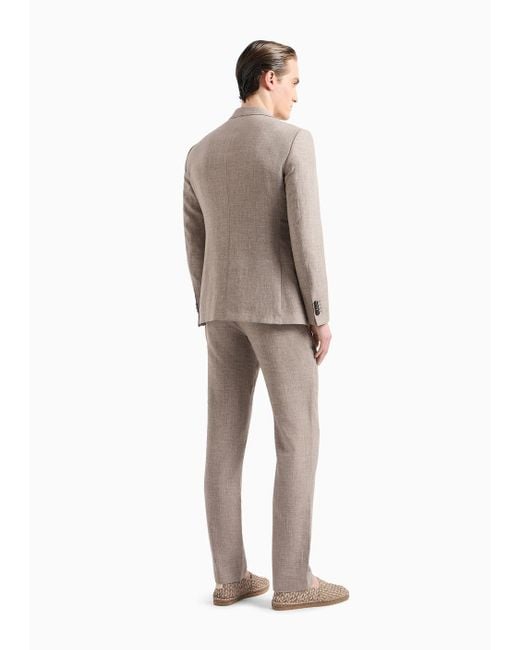 Giorgio Armani Natural Single-breasted Soho Line Suit In Linen And Virgin Wool for men