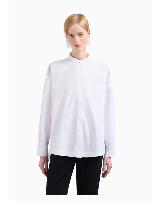 Emporio Armani White Polished Cotton Oversized Shirt With Guru Collar