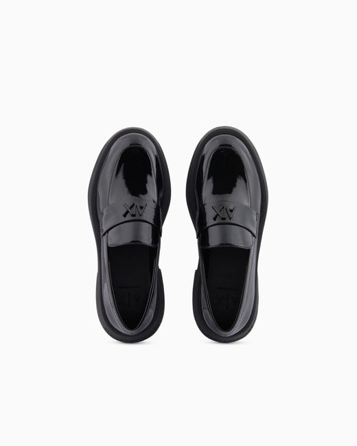 ARMANI EXCHANGE White Patent Leather Loafers With Logo