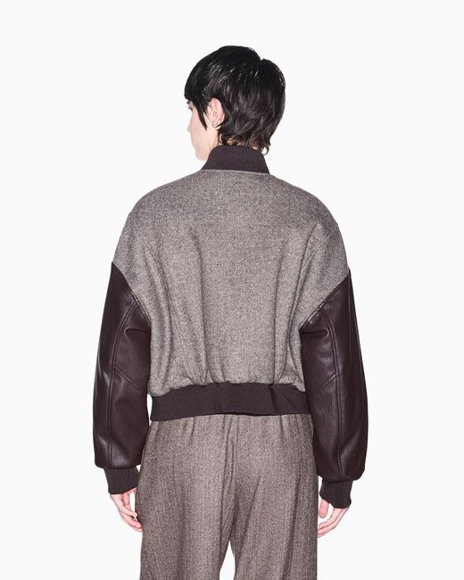 ARMANI EXCHANGE Brown Blouson Jacket Fit Recycled Herringbone Wool Coated Trim