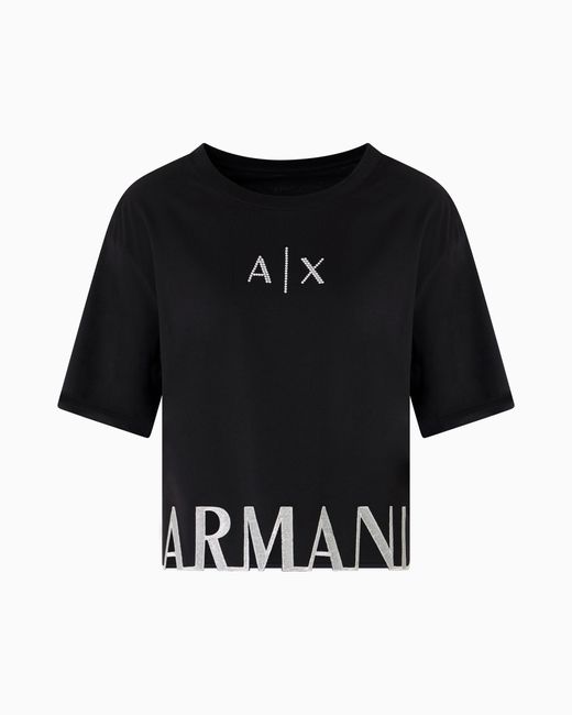 ARMANI EXCHANGE Black Cropped T-Shirt With Logo Profile