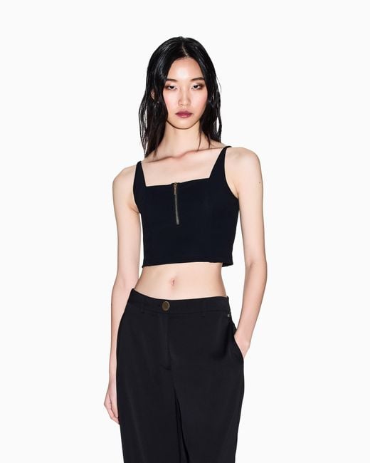 ARMANI EXCHANGE Blue Ottoman Top With Zip