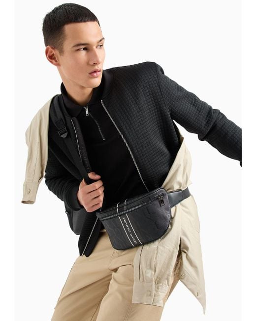 Armani Exchange Black Regular Fit Pique Polo Shirt With Zip for men