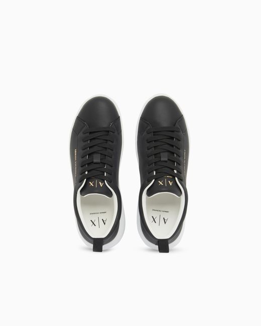 ARMANI EXCHANGE White Smooth Leather Lace-Up Sneakers With A Thick Rubber Sole