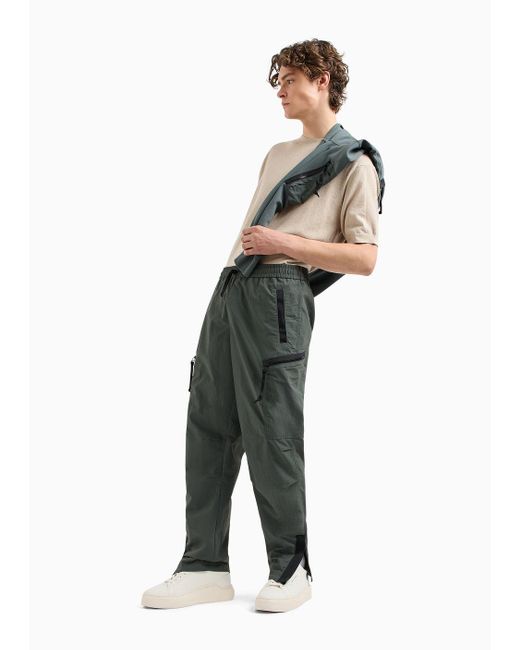 Armani Exchange Gray Nylon Twill Drawstring Trousers for men