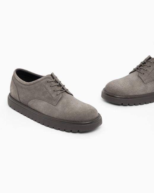 ARMANI EXCHANGE Gray Laced Shoes Regular Fit Suede With Rubber Sole for men