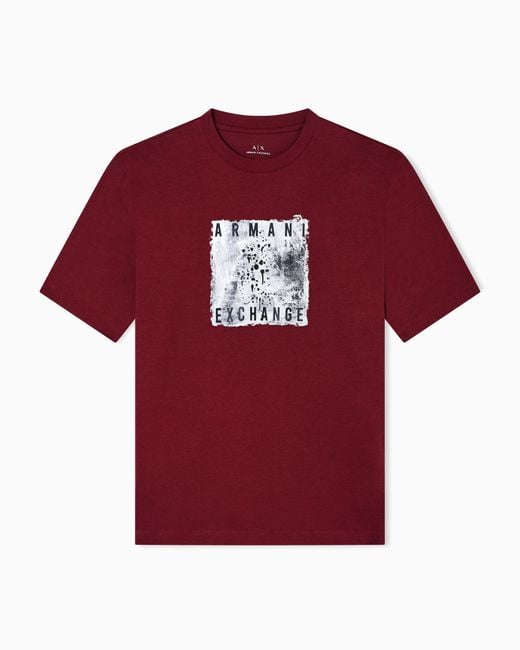 ARMANI EXCHANGE Men's Red Regular Fit Graphic Print T-Shirt