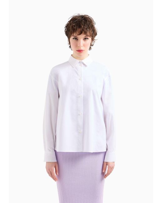 Camicia Slim Fit In Popeline Di Cotone di Armani Exchange in White