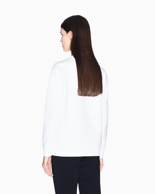 ARMANI EXCHANGE White Crew-Neck Stretch Cotton Sweatshirt With A Logo Icon