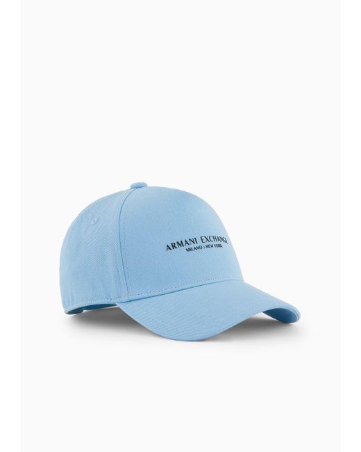 Armani Exchange Blue Cotton Peaked Hat With Logo